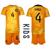 Dres Nizozemska Virgil van Dijk #4 Domaci za djecu SP 2022 Kratak Rukav (+ kratke hlače)